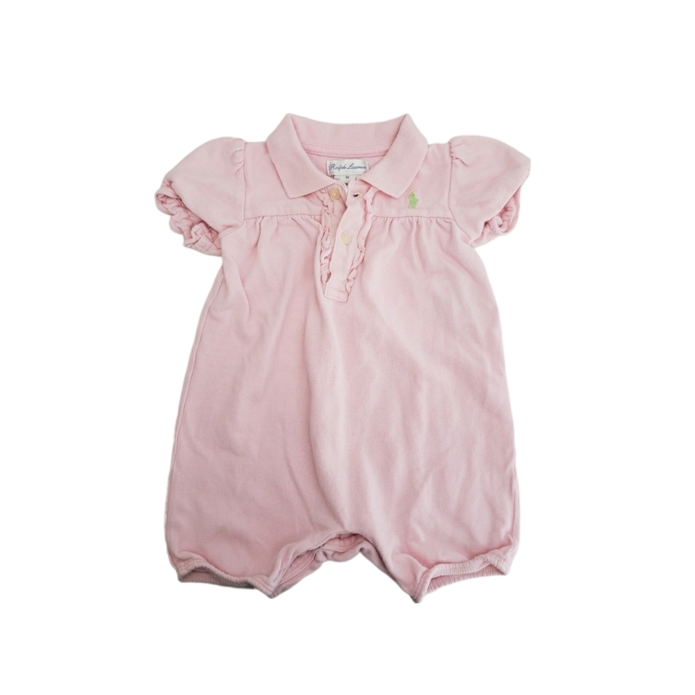 Ralph Lauren 9m Baby Girl Pink Short Sleeve Interlock Bubble Romper Shortalls